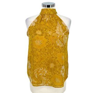 Cupcakes And Cashmere Yellow Floral Halter Top With Metallic Detail Size Small